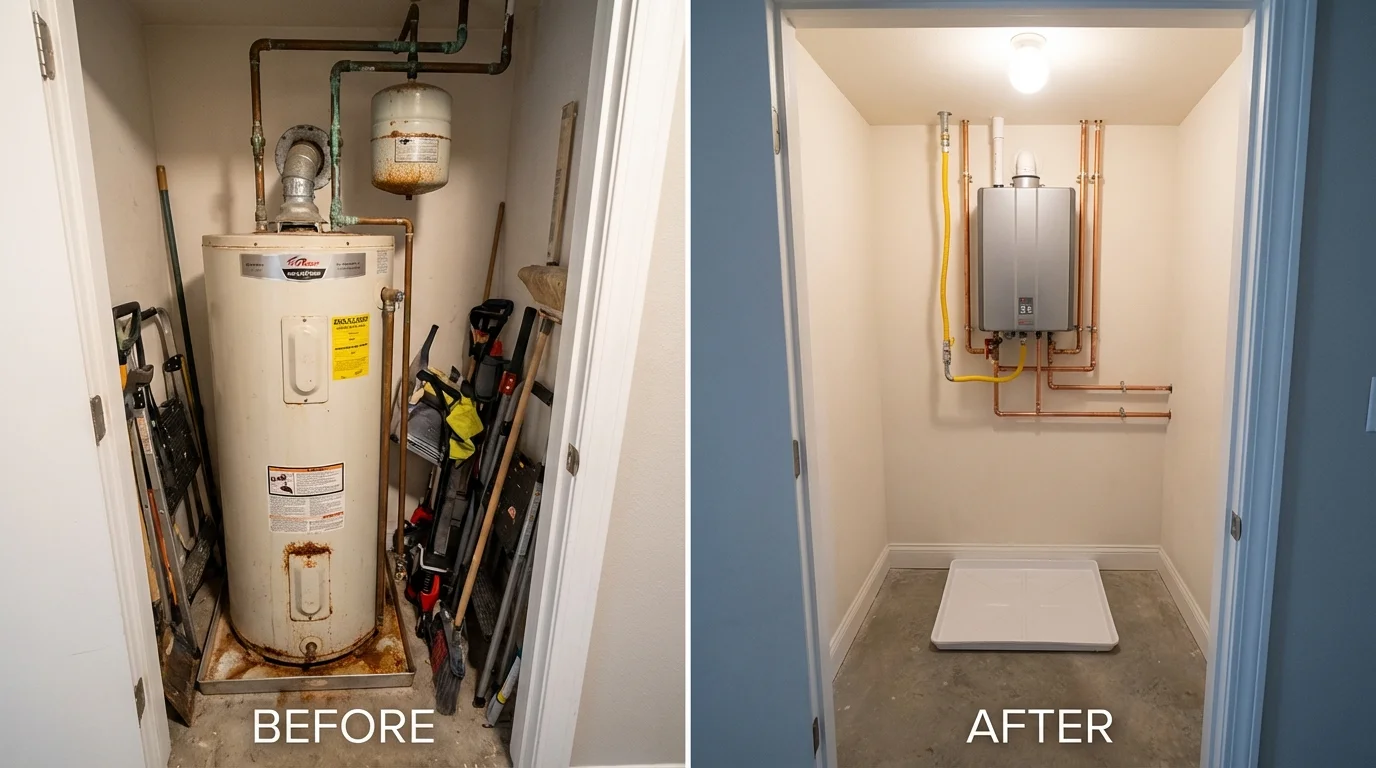 Tank water heater versus wall-mounted tankless unit comparison for Granger, IA homeowners