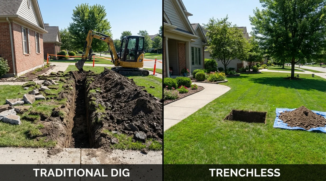 Trenchless sewer repair with minimal yard damage versus traditional excavation in Granger, IA